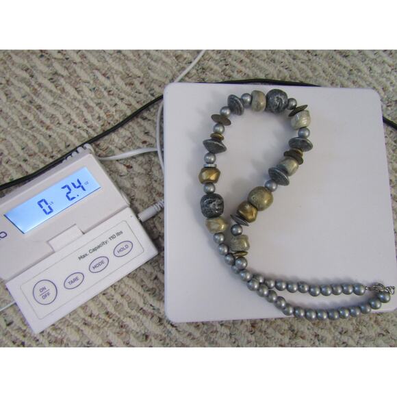 Silver Gold Tone Beaded Necklace 24" Boho Cottagecore Grunge Chunky Whimsigoth - Picture 6 of 6